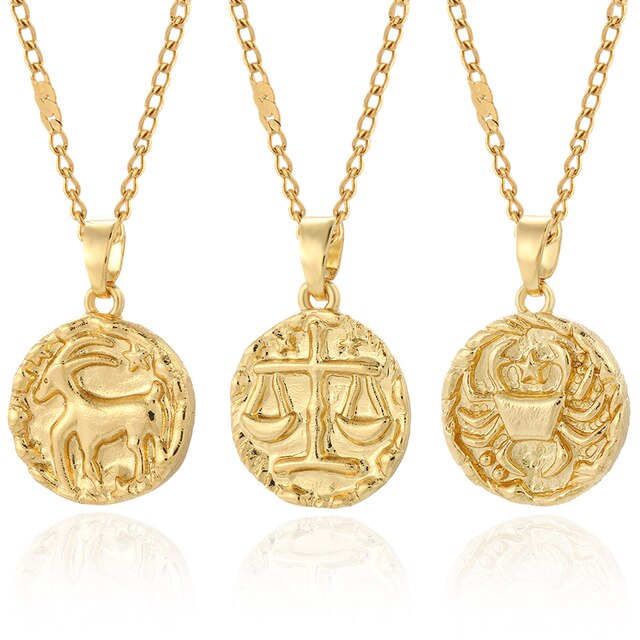 Naszyjnik Konstelacja z 12 znakami Zodiaku w złotym Amulecie dla kobiet - naszyjnik z wisiorkiem na łańcuszku ze stali nierdzewnej - Wianko - 3