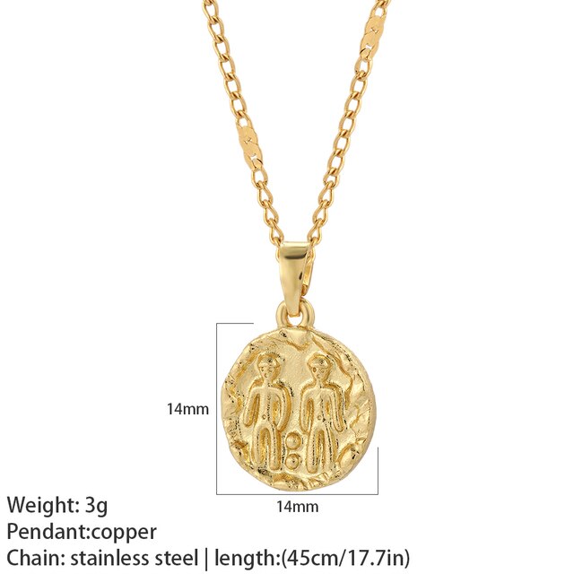 Naszyjnik Konstelacja z 12 znakami Zodiaku w złotym Amulecie dla kobiet - naszyjnik z wisiorkiem na łańcuszku ze stali nierdzewnej - Wianko - 4