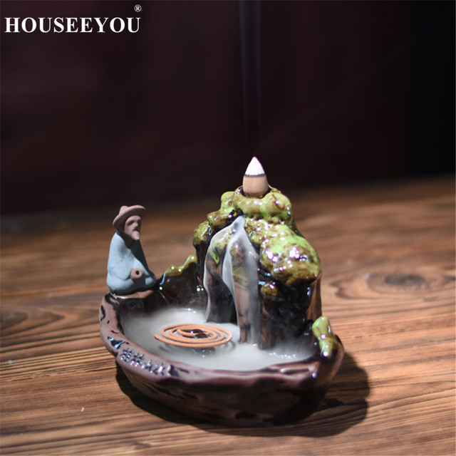 Ceramiczny stojak na kadzidełka do domu z cofającym się dymem + 10 sztuk kadzidełek aromatycznych Zen - Wianko - 4