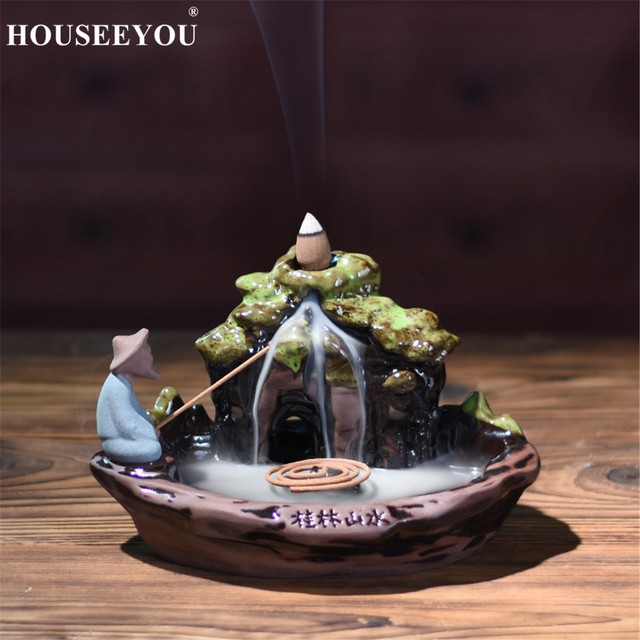 Ceramiczny stojak na kadzidełka do domu z cofającym się dymem + 10 sztuk kadzidełek aromatycznych Zen - Wianko - 3