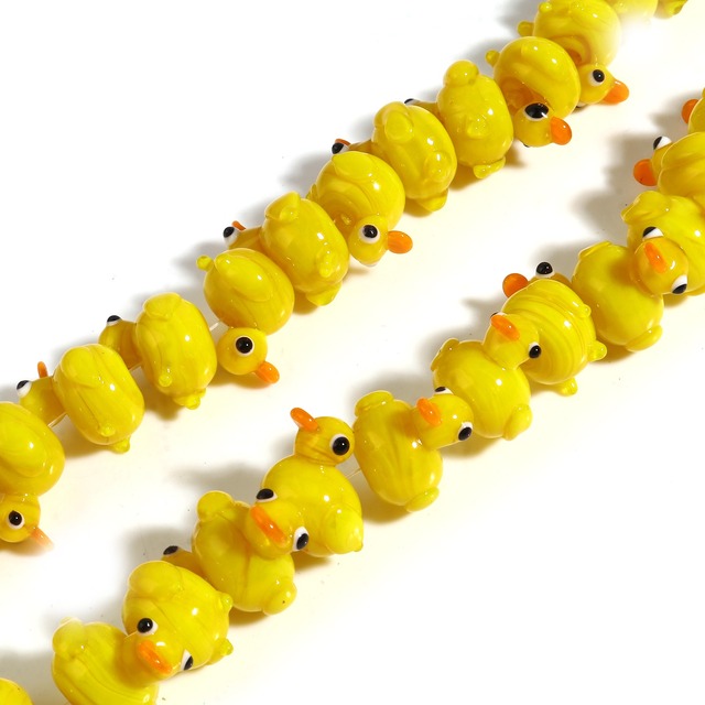 Lampwork paciorki szklane słodkie kaczki zwierząt żółty - 2 sztuki - Wianko - 2