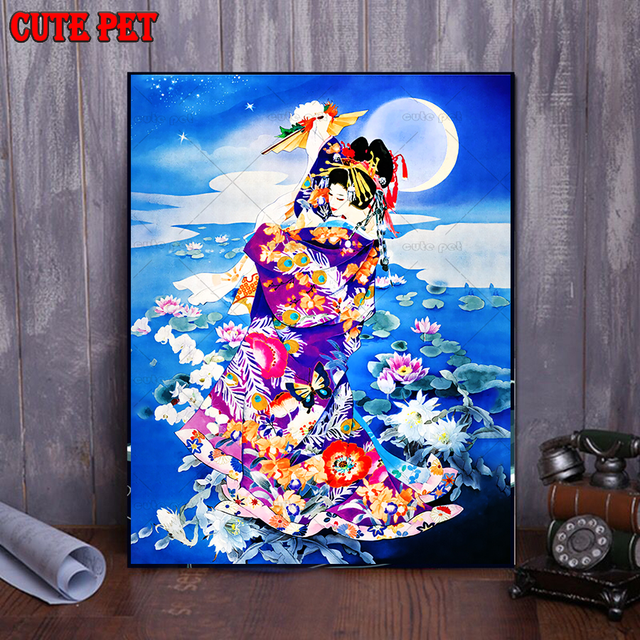 Drzewo wiśni Diamentowy Obraz 5D - Hafty japońskie kimono, pełne diamentowe kwadraciki, mozaika stras - Kobieta - Wianko - 7