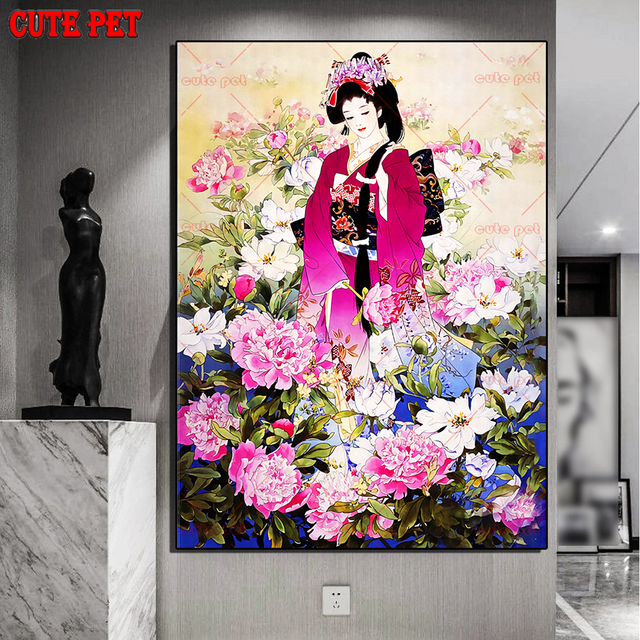 Drzewo wiśni Diamentowy Obraz 5D - Hafty japońskie kimono, pełne diamentowe kwadraciki, mozaika stras - Kobieta - Wianko - 6