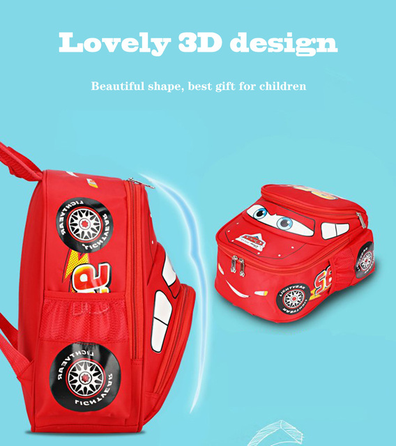 Zygzak McQueen - oryginalny tornister plecak dla dzieci 3-5 lat, z modelowaniem 3D i wodoodpornością, prezent urodzinowy Disney - Wianko - 3