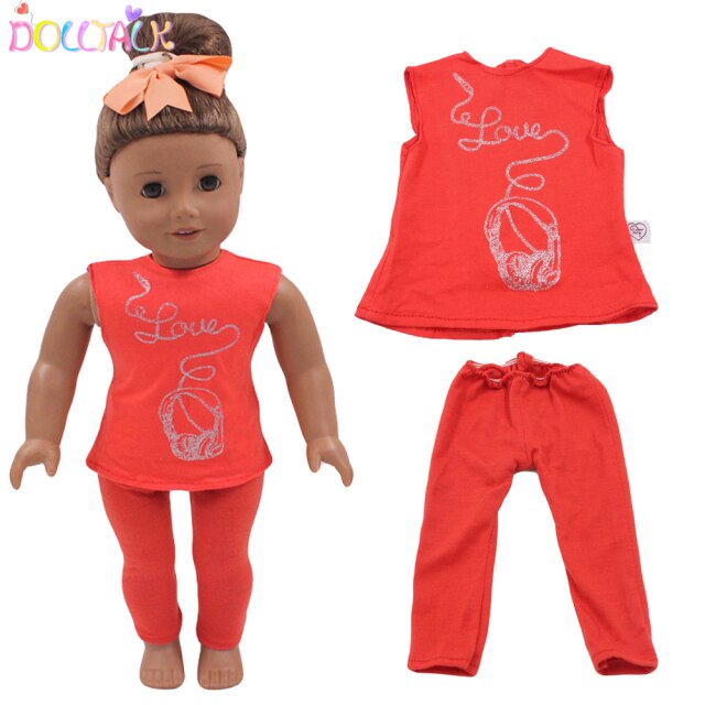 Nowy zestaw ubrań letnich dla lalek - T-shirt bez rękawów i spodnie z nadrukiem, idealne dla lalki o długości 43cm, pasują też do 18-calowych lalki amerykańskiej i Reborn - Wianko - 4