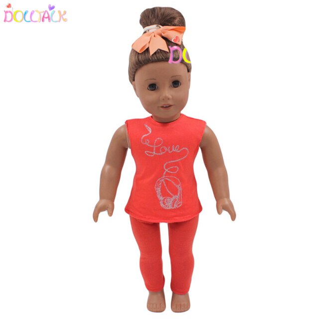 Nowy zestaw ubrań letnich dla lalek - T-shirt bez rękawów i spodnie z nadrukiem, idealne dla lalki o długości 43cm, pasują też do 18-calowych lalki amerykańskiej i Reborn - Wianko - 7