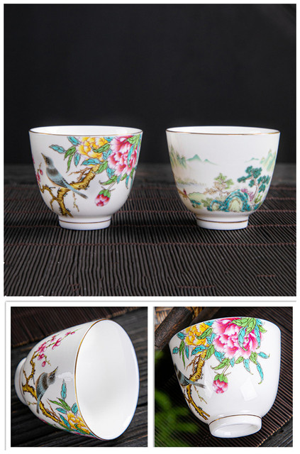 Chińska filiżanka ceramiczna do medytacji z ręcznie malowanymi kwiatami i ptakami - Wianko - 4