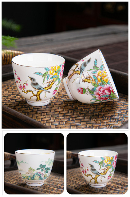 Chińska filiżanka ceramiczna do medytacji z ręcznie malowanymi kwiatami i ptakami - Wianko - 1