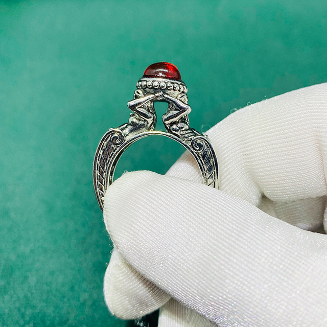 Cyrkonowa biżuteria - vintage Thai srebrny pierścień z rubinowym kamieniem dla kobiet - Wianko - 5
