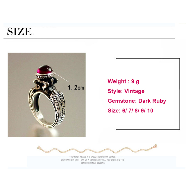 Cyrkonowa biżuteria - vintage Thai srebrny pierścień z rubinowym kamieniem dla kobiet - Wianko - 1