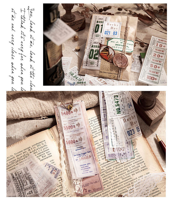 Bilety archiwalne - książka materiałowa z kwasem siarkowym, naklejki papierowe, Scrapbooking - Wianko - 16