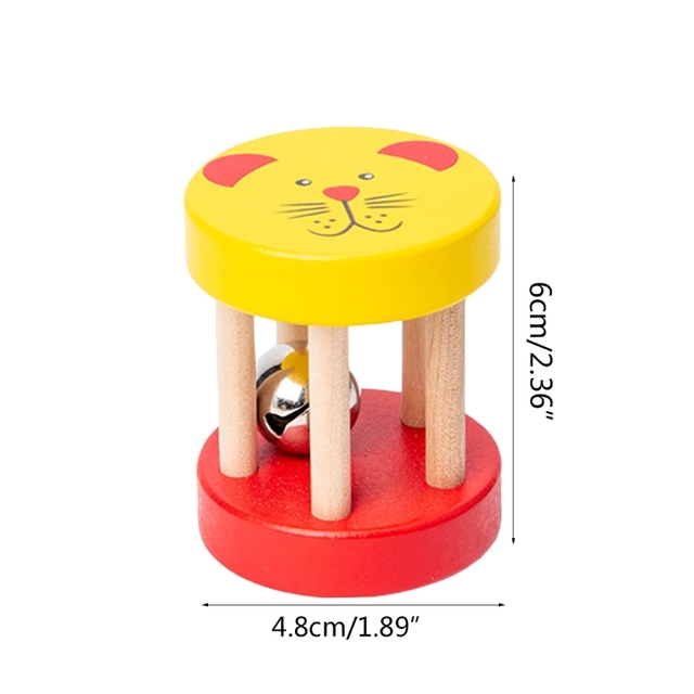 Drewniana grzechotka z dzwonkiem do nauki dziecka, zabawka interaktywna dla niemowląt 1PC - Wianko - 4