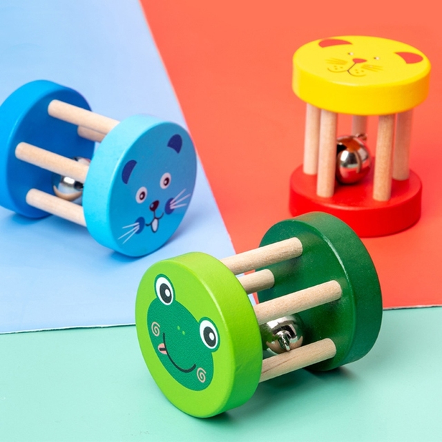 Drewniana grzechotka z dzwonkiem do nauki dziecka, zabawka interaktywna dla niemowląt 1PC - Wianko - 7