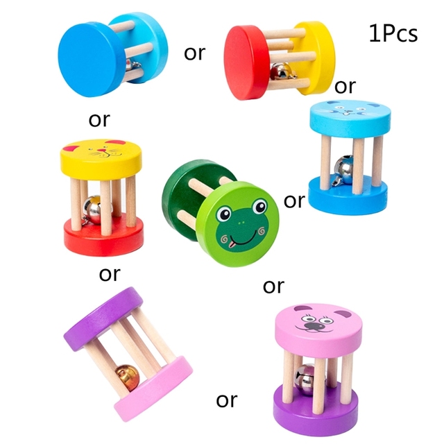Drewniana grzechotka z dzwonkiem do nauki dziecka, zabawka interaktywna dla niemowląt 1PC - Wianko - 1