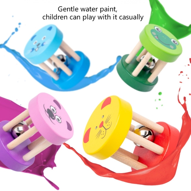 Drewniana grzechotka z dzwonkiem do nauki dziecka, zabawka interaktywna dla niemowląt 1PC - Wianko - 8