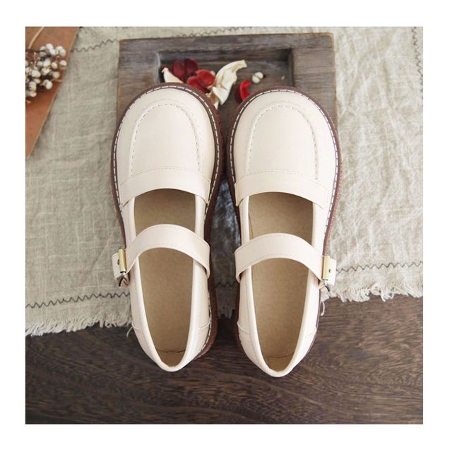 Skórzane buty typu flats w stylu Mori Girl Retro z japońskim akcentem, inspirowane stylem College, na co dzień, z grubym, pojedynczym dnem i dużą główką - dla lalek - Wianko - 6