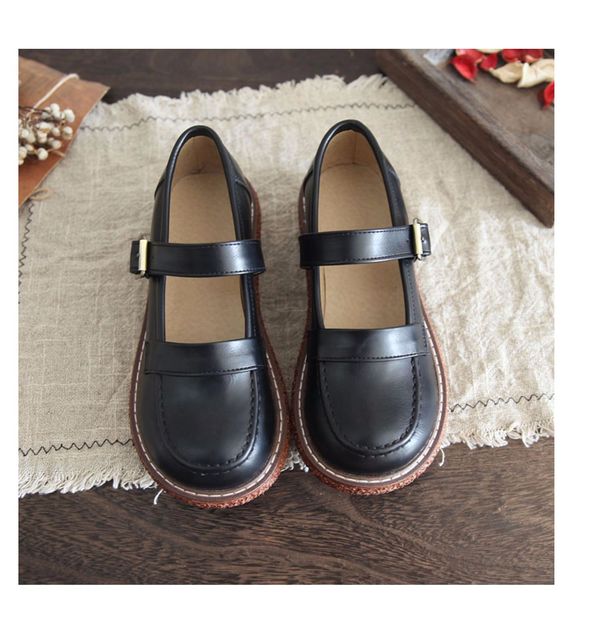 Skórzane buty typu flats w stylu Mori Girl Retro z japońskim akcentem, inspirowane stylem College, na co dzień, z grubym, pojedynczym dnem i dużą główką - dla lalek - Wianko - 9