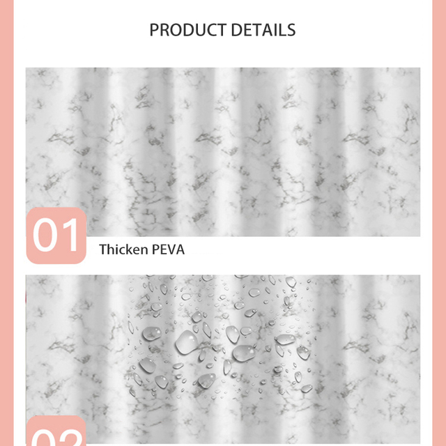 Zasłona prysznicowa PEVA - wodoodporna, odporna na pleśń, gęsto tkana, marmurkowe drukowanie, z haczykami - dekoracja łazienkowa - Wianko - 3