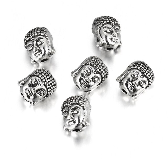 10 sztuk koralików tybetańskich srebrna podkładka dystansowa 9x1 1mm z głową buddy Charms dla DIY bransoletek i naszyjników - Wianko - 1
