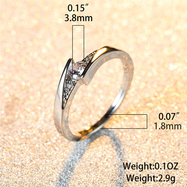 Pierścień minimalistyczny z białymi kryształowymi cyrkonami, srebrny, dla kobiet - Wianko - 4