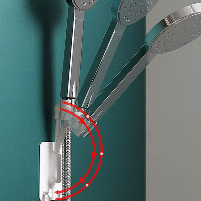 Regulowany uchwyt prysznicowy 360° samoprzylepny, ścienny z 2 haczykami, stojak SPA, łazienka, uniwersalny, ABS 1pc - Wianko - 4