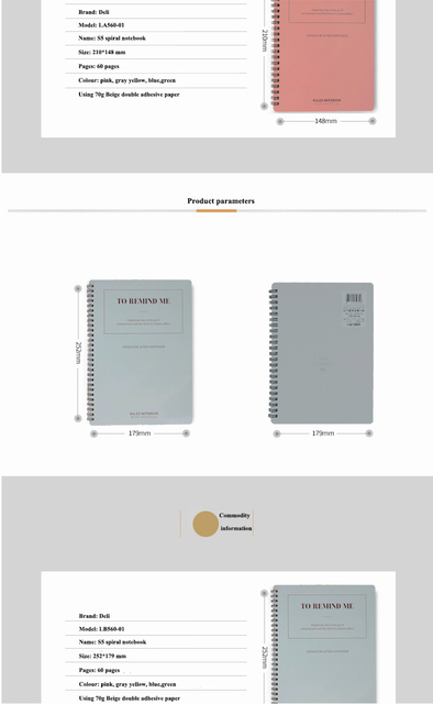 Europejski notebook Deli LA560-01 z rządzeniem, A5/B5, spiralny, modny notatnik popularny wśród studentów i w domu - Wianko - 14