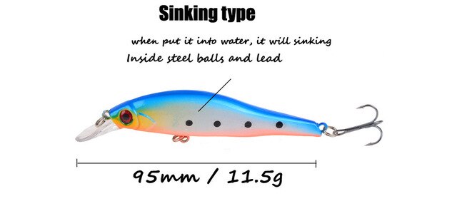 Minnow przynęta korba 9.5cm 11.5g z magnesem wolframu - wabiący wobbler - Wianko - 18