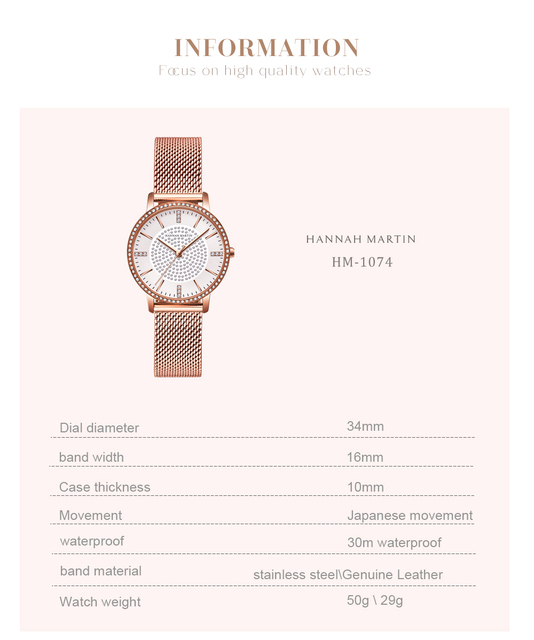 Hannah Martin diamentowy zegarek kwarcowy dla kobiet - moda luksusowa - Wianko - 11