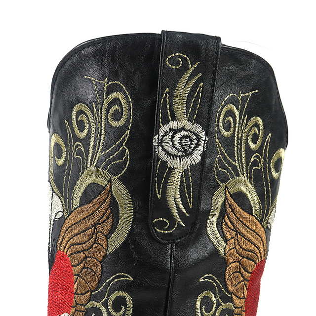 Kozaki damskie retro RIBETRINI Vintage z sercem i haftem, na średnim obcasie Cowboy Cowgirls - Wianko - 28