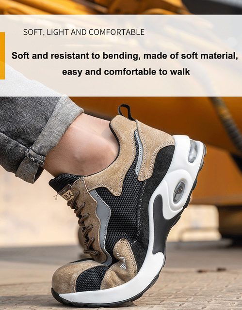 Męskie bezpieczne buty robocze z metalowym noskiem, oddychające i lekkie, podeszwa amortyzacyjna PU, sportowe buty sneakersy - nowość 2021 - Wianko - 10