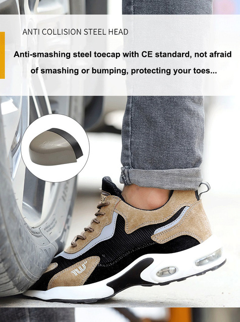 Męskie bezpieczne buty robocze z metalowym noskiem, oddychające i lekkie, podeszwa amortyzacyjna PU, sportowe buty sneakersy - nowość 2021 - Wianko - 7