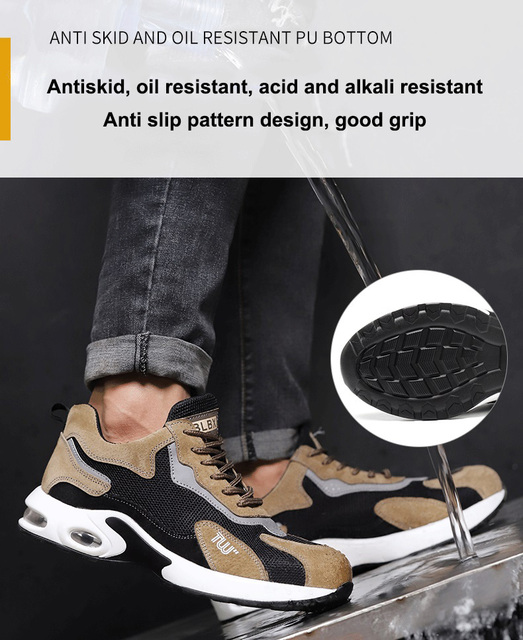 Męskie bezpieczne buty robocze z metalowym noskiem, oddychające i lekkie, podeszwa amortyzacyjna PU, sportowe buty sneakersy - nowość 2021 - Wianko - 9