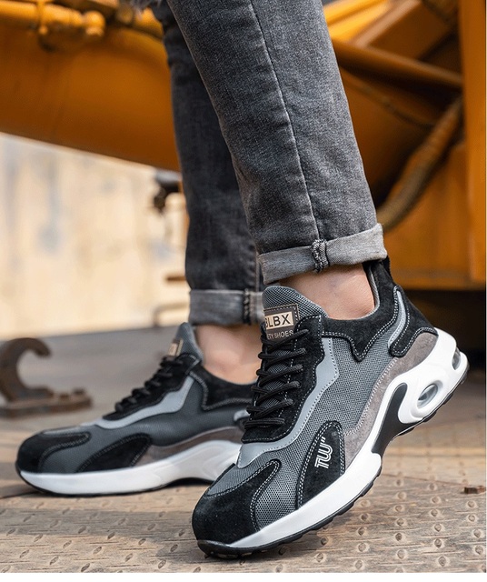 Męskie bezpieczne buty robocze z metalowym noskiem, oddychające i lekkie, podeszwa amortyzacyjna PU, sportowe buty sneakersy - nowość 2021 - Wianko - 19