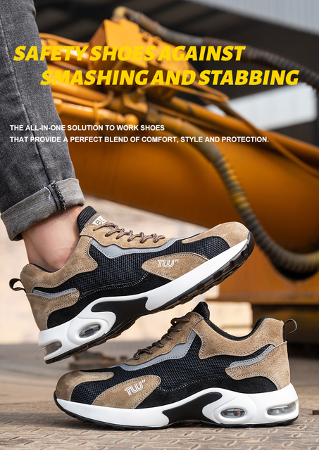 Męskie bezpieczne buty robocze z metalowym noskiem, oddychające i lekkie, podeszwa amortyzacyjna PU, sportowe buty sneakersy - nowość 2021 - Wianko - 4