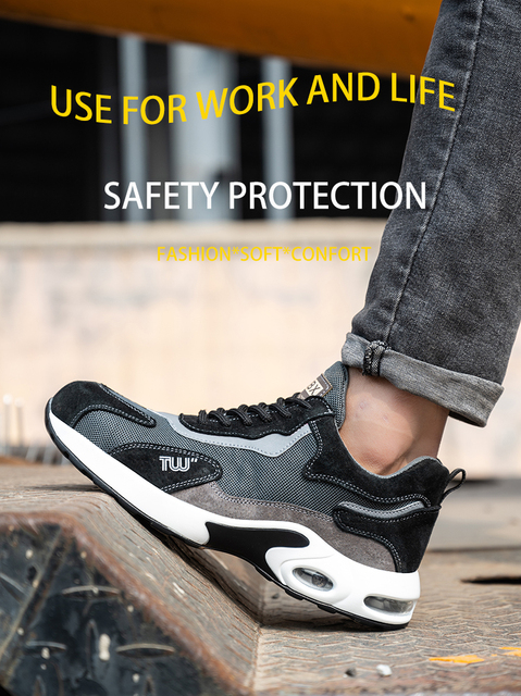 Męskie bezpieczne buty robocze z metalowym noskiem, oddychające i lekkie, podeszwa amortyzacyjna PU, sportowe buty sneakersy - nowość 2021 - Wianko - 5
