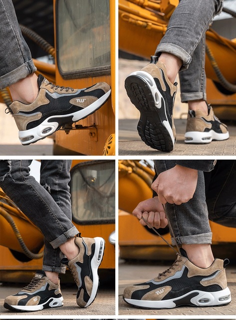 Męskie bezpieczne buty robocze z metalowym noskiem, oddychające i lekkie, podeszwa amortyzacyjna PU, sportowe buty sneakersy - nowość 2021 - Wianko - 17