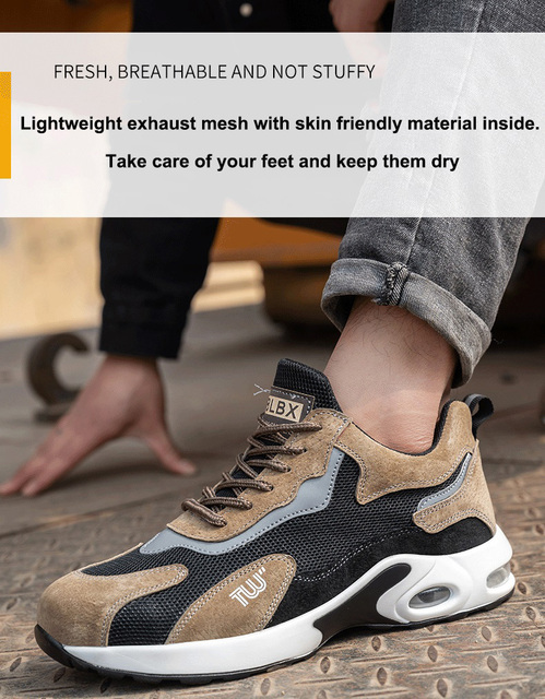 Męskie bezpieczne buty robocze z metalowym noskiem, oddychające i lekkie, podeszwa amortyzacyjna PU, sportowe buty sneakersy - nowość 2021 - Wianko - 12
