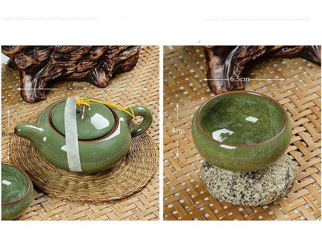 Zestaw do herbaty Kung Fu Teaware - porcelanowa ceramiczna filiżanka z 6 dzbankami i kubkiem, glina purpurowa, lód pęknięta glazura - Wianko - 3