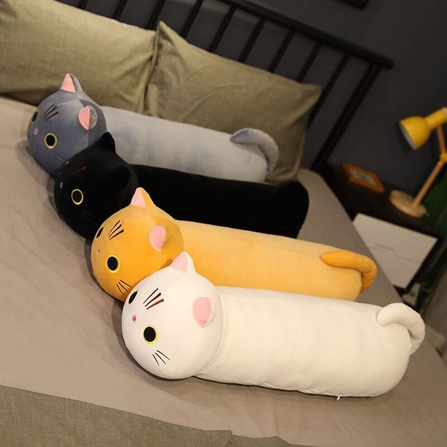 Miękkie kotki pluszowe zabawki w różnych rozmiarach od 25cm do 100cm - szary i biały, ideane do spania, jako poduszki lub ozdoby wnętrza - Wianko - 3