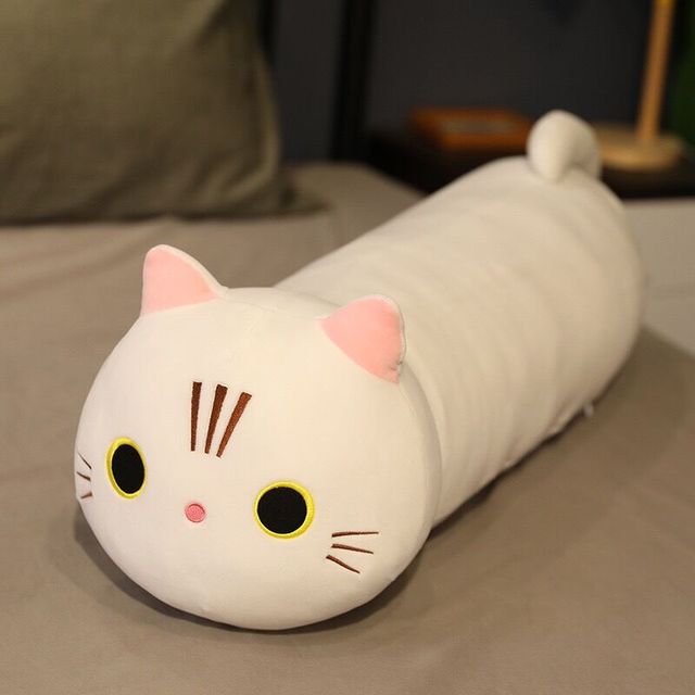 Miękkie kotki pluszowe zabawki w różnych rozmiarach od 25cm do 100cm - szary i biały, ideane do spania, jako poduszki lub ozdoby wnętrza - Wianko - 7