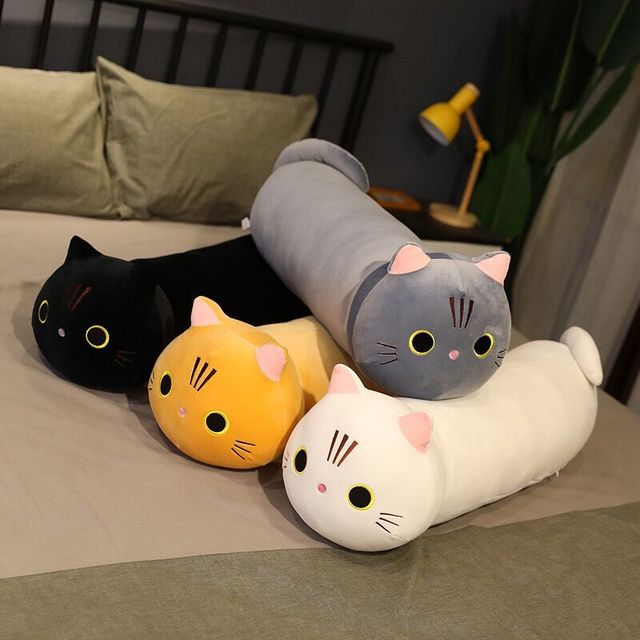 Miękkie kotki pluszowe zabawki w różnych rozmiarach od 25cm do 100cm - szary i biały, ideane do spania, jako poduszki lub ozdoby wnętrza - Wianko - 10