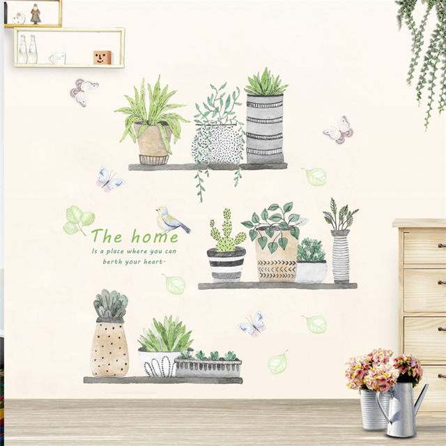 Naklejki ścienne dla dzieci - kreatywne rośliny bonsai z motylkami - wystrój domu, kuchnia, pokoje - PVC, DIY, mural art - Wianko - 4