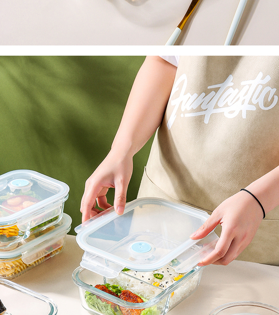 Pudełko na żywność do przenoszenia lunchu i przechowywania owoców oraz warzyw, z pojemnikiem szklanym, szczelnym i mikrofalowym, z torbą piknikową - Wianko - 6