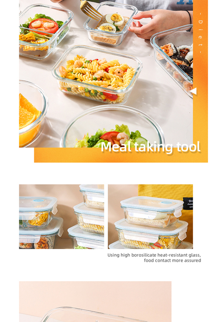 Pudełko na żywność do przenoszenia lunchu i przechowywania owoców oraz warzyw, z pojemnikiem szklanym, szczelnym i mikrofalowym, z torbą piknikową - Wianko - 8