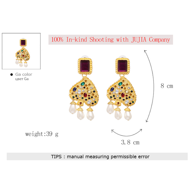 Złote metalowe kolczyki wiszące Boho JUJIA z wypadającymi dżetami - biżuteria damska geometria Statement - Wianko - 40