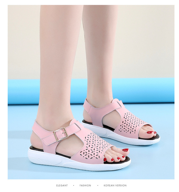 Nowe letnie skórzane sandały z płaskim obcasem dla kobiet w stylu 2021 - Wianko - 25