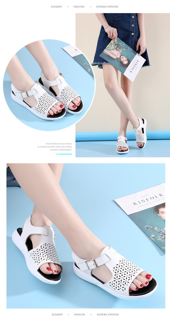 Nowe letnie skórzane sandały z płaskim obcasem dla kobiet w stylu 2021 - Wianko - 20