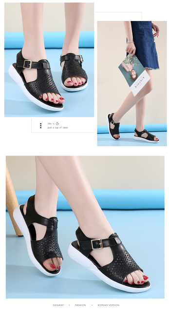 Nowe letnie skórzane sandały z płaskim obcasem dla kobiet w stylu 2021 - Wianko - 22