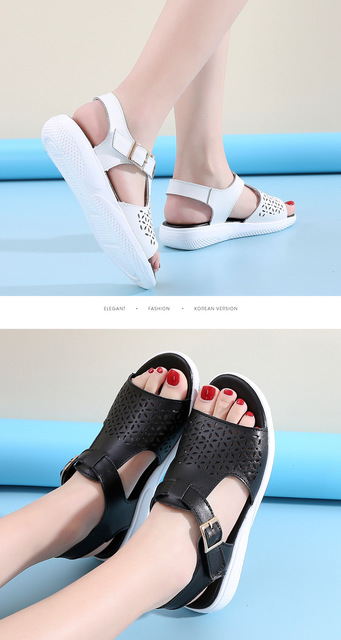Nowe letnie skórzane sandały z płaskim obcasem dla kobiet w stylu 2021 - Wianko - 21