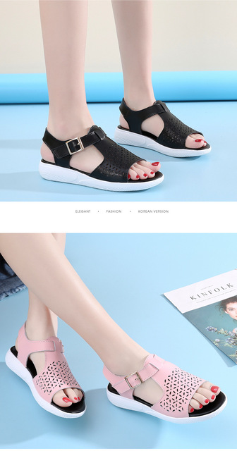 Nowe letnie skórzane sandały z płaskim obcasem dla kobiet w stylu 2021 - Wianko - 23
